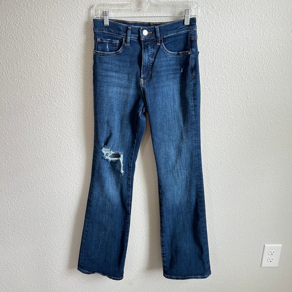 Express High Rise Bootcut Distressed Jeans Women's 4 Dark Wash Stretch